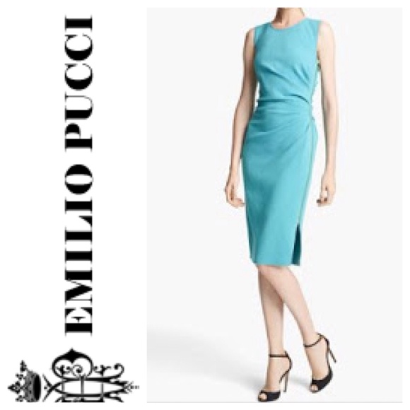 Emilio Pucci Dresses & Skirts - EMILIO PUCCI RUCHED SIDE ZIP AQUA COLOR DRESS.